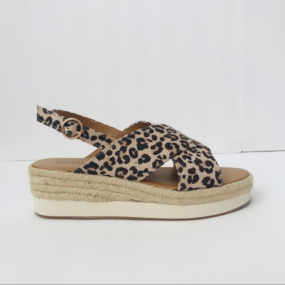 New! Platform Leopard Cheetah Print Straw Espadrilles Jute Wedge Heel Sandals - Picture 3 of 9